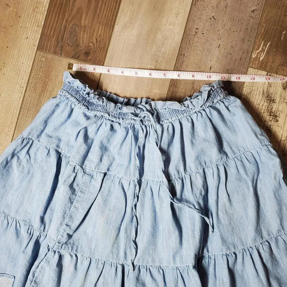 SO Blue Chambray A-Line Tiered Pull-On Mini Skirt Size Small - Picture 10 of 10